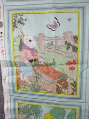 Vintage Cyrus Clark Story Book Cheater Quilt Mr Rabbit 18 Panel Pastels 81×37″