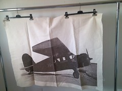 Vintage cotton fabric monochrome print AIRPLANE 36×48″