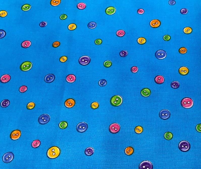 QUILT DIVA #13042-BUTTONS ON BLUE BY AMY BRADLEY -1 YARD