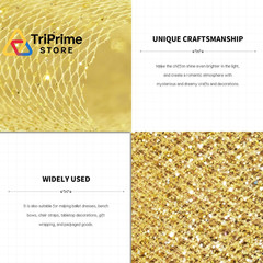 Gold Glitter Tulle Fabric Rolls, 6 Inch x 50 Yards 6″ x 50 Yards, White/Gold