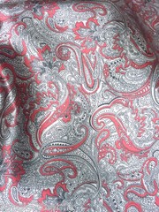 Paisley Print NON-STATIC Viscose Satin Feel Material Fabric BTY – Burgundy Ivory