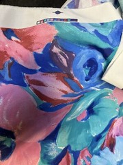 Vintage 90’s Cotton Fabric Big Floral Roses on Grid BLUE 58″X80″ Cottage