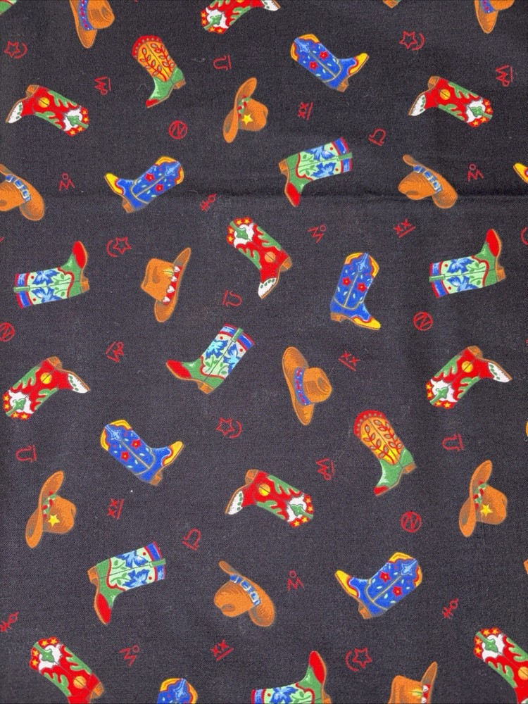 Cranston Quilt Fabric Western Cowboy Hats Boots Cotton 1 Yard (C1)