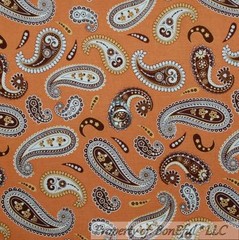 BonEful Fabric FQ Cotton Quilt VTG Orange Cream Brown Boho Paisley Flower Calico