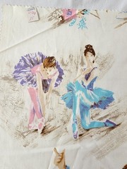 Vtg Mid Century Fabric Ballerina Ballet Pastel MCM Impressionist 50s 60s Remnant
