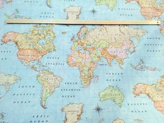 WORLD MAP 3 Fabric -Vintage Atlas Curtain Upholstery Cotton Material 55” wide