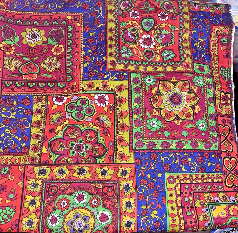 VTG`70`s BRIGHT MoD Boho Hippie Paisley Tiles Patchwork Cheater BTHY