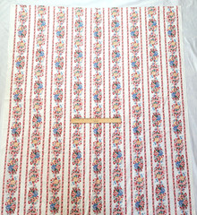 Vintage Cranston Floral Rose Bow Stripe Fabric Pink Blue Bouquet Cottagecore BTY
