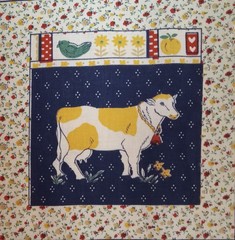 Vtg~Ameritex ~”Farmhouse Friends”~”Cow with Bell”~ Cotton Fabric Panel~ 6.75″x7″