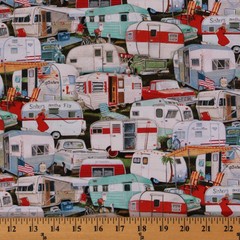 Vintage Trailers Campers Vacation Trucks Cotton Fabric Print by Yard D470.08