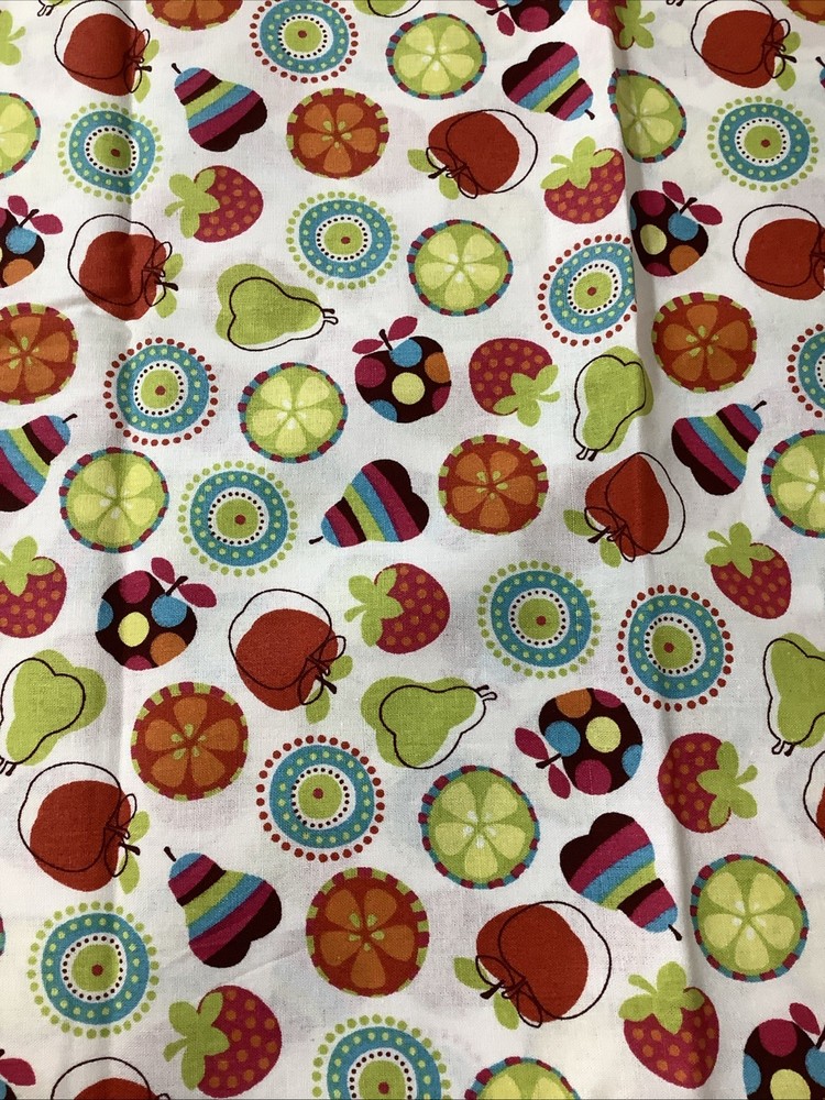 Colorful Fruit Cotton Jo-Ann’s Fabric Blue Green Red Yellow 1 Yard +12” Sewing