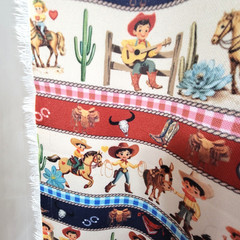 Child Western Theme Print Fabric Cowboy Cowgirls Horses Fence Boots More 108×61″