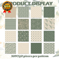 32Pcs Sage Green Floral Cotton Fabric Bundles 10 X 10 Inch Greenery
