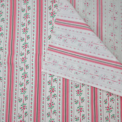 Vintage Cotton Fabric Floral Stripe Pink Ribbon White 69″ x 43″ Wide Crisp