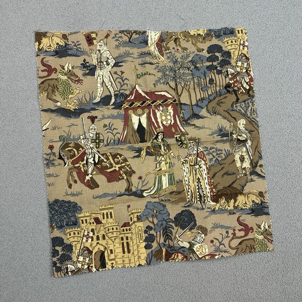 Kravet Chaucer Medieval Fabric Remnant 16×17” King Queen Knight Suit Armor