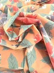 Vintage Fisher & Gentile Ltd. Hawaiian Hibiscus Pastel Peach Cotton Floral BTY