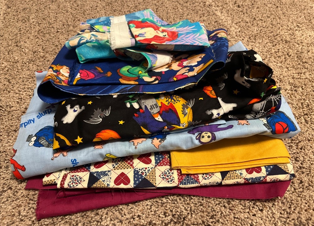 Colorful childrens kids quilt print cotton fabric Scraps lot bundle 90s 2000s