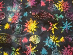 Batik Cotton Fabric, 1.5 Yd. Multi Color on Navy, Suns/Fish/Shells/Hearts