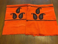 Lot 2 Boho Paisley Mirror Beaded Fabric Panels Orange Black Unfinished Valance