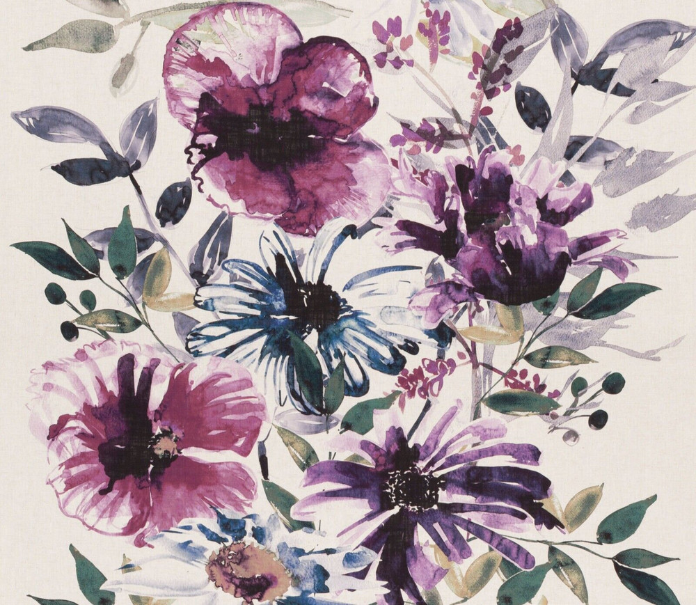 CHIVASSO/JAB CURTAIN FABRIC Flowers of Paradise 3.7 METRES CH2721-080 PURPLES