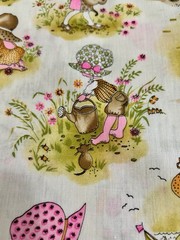 Vtg 70s Manes Cotton Blend Fabric Holly Hobbie Style Girls Pink Orange 2 Yds
