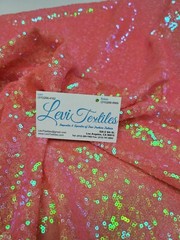 Iridescent Neon Coral Glitz Sequin Fabric / 3mm Sequin on Poly Mesh – Sold BTY