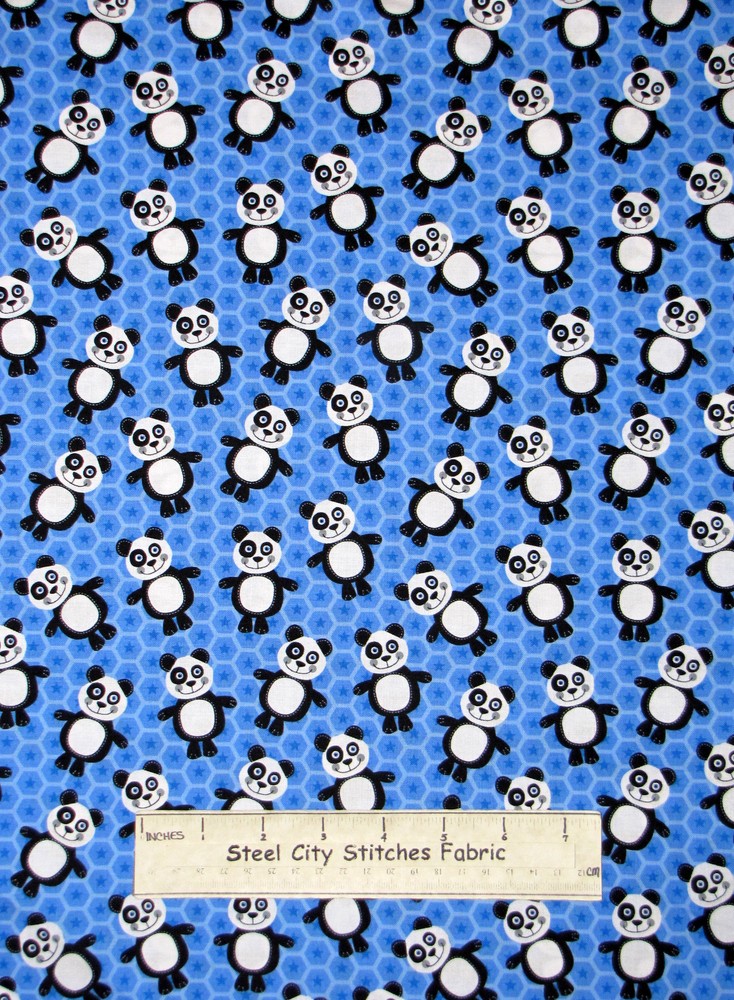 Panda Bear Honeycomb Geometric Blue Cotton Fabric HG&Co #8724 At The Zoo YARD