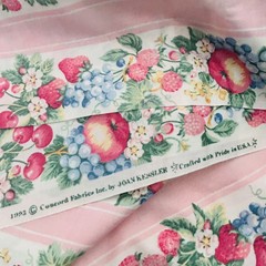 Vintage 90’s Joan Kessler Cottagecore Pink Stripe Strawberry Fabric 1.25 yd 44″