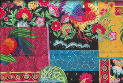 100% cotton novelty fabric “Calico Red Rooster Patch” by Fabric Traditions