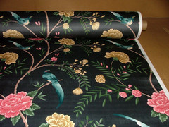 Velvet Fabric Curtain Upholstery Wagtail Bird Floral Slate Cushion 15 Metres