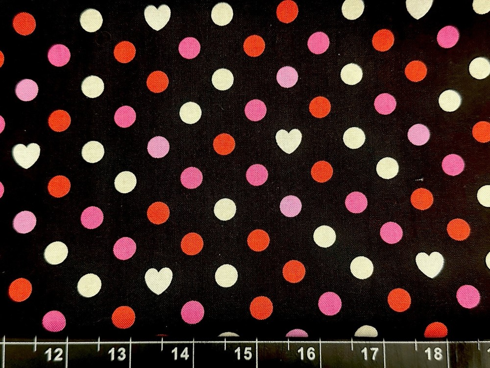 Tina SCRAP 9″x21″ Circles Polka dots Small Black White Heart Pink Cotton Fabric