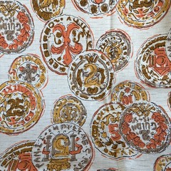 1960’s 1950’s Vintage Coin Old Money Fabric Orange Brown 3 Yards 36inches Wide