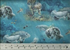 Elizabeth’s Studio ~ Realistic Manatees & Calves ~ 100% Cotton Quilt Fabric BTY