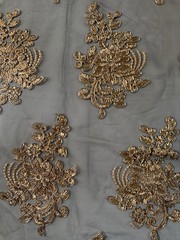Brianna GOLD Polyester Floral Embroidery with Sequins on BLACK Mesh Lace Fabric