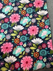 Fabric Lot 2 Yds 18 Ins 42 W Floral Op Art Flowers Home Decor Navy Pink Aqua