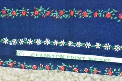By 1/2 Yd, Vintage, Red Green White Floral Striped on Navy Cotton/Cranston,P9407