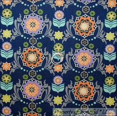 BonEful Fabric FQ Cotton Navy Blue Orange Flower Damask Ethnic Girl Spring BOHO