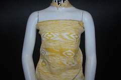 European Linen 100% Natural Fiber Beautifull Ethnic Print 5oz Mustard Off White