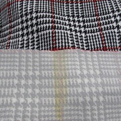 VTG 70s Tartan Plaid Woven Polyester Fabric Mesh Backing Black White 55 x 118″