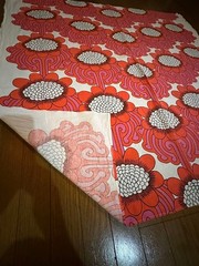 Marimekko Fabric Red Floral Print Cotton Vintage 130×129cm send from JAPAN USED