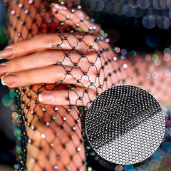 Rhinestones Mesh Fabric Crystal Bling Shiny Stretch Sparkling Black Net Fabric 5