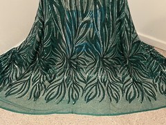 Green Silver Embroidered SEQUINS Lace fabric 50” Width Sold By The Yard