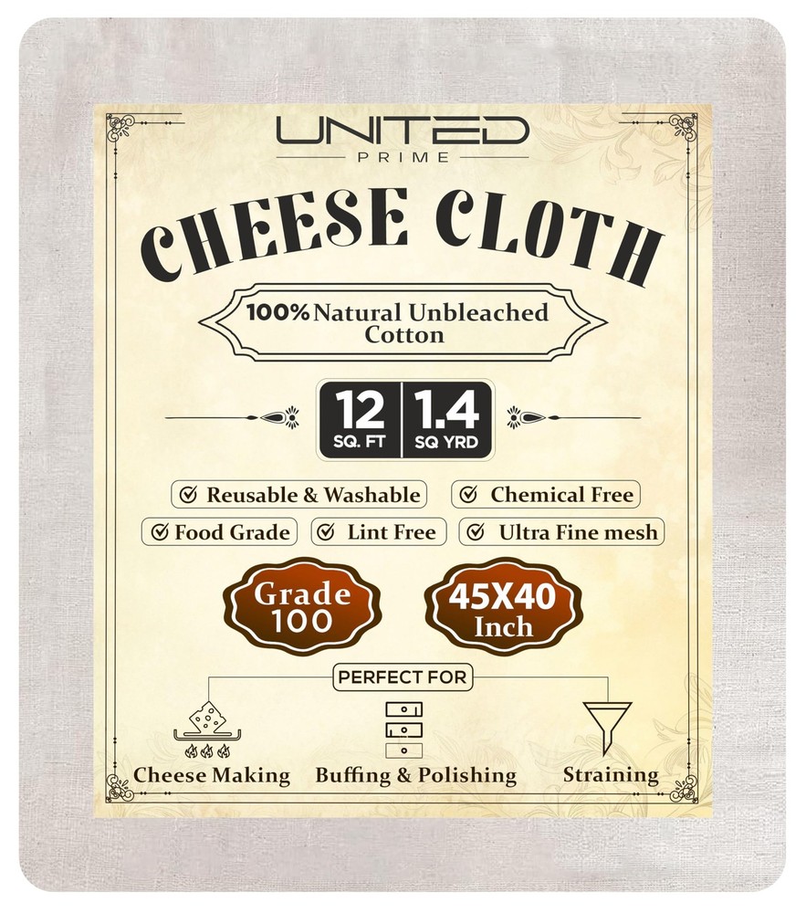 Organic Cotton Cheese Cloth – 100 Grade, 45×40 Inches, Reusable Muslin Fabric