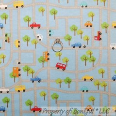 BonEful FABRIC FQ Cotton Flannel Quilt Blue Boy Truck Car Road Map Tree B&W Dot