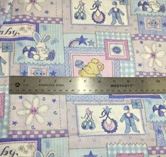 Baby Theme Blocks Pastel Blue Pink Yellow Directional 4Y Cotton Fabric
