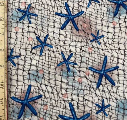 Al Port Side Blue Starfish Net Cotton Fabric 44” Wide Yard