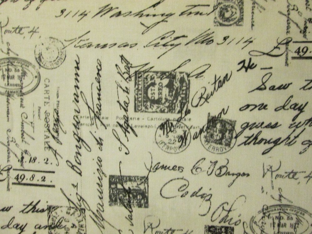 VINTAGE PARIS SCRIBE WRITING POST MARKS COTTON FABRIC FQ