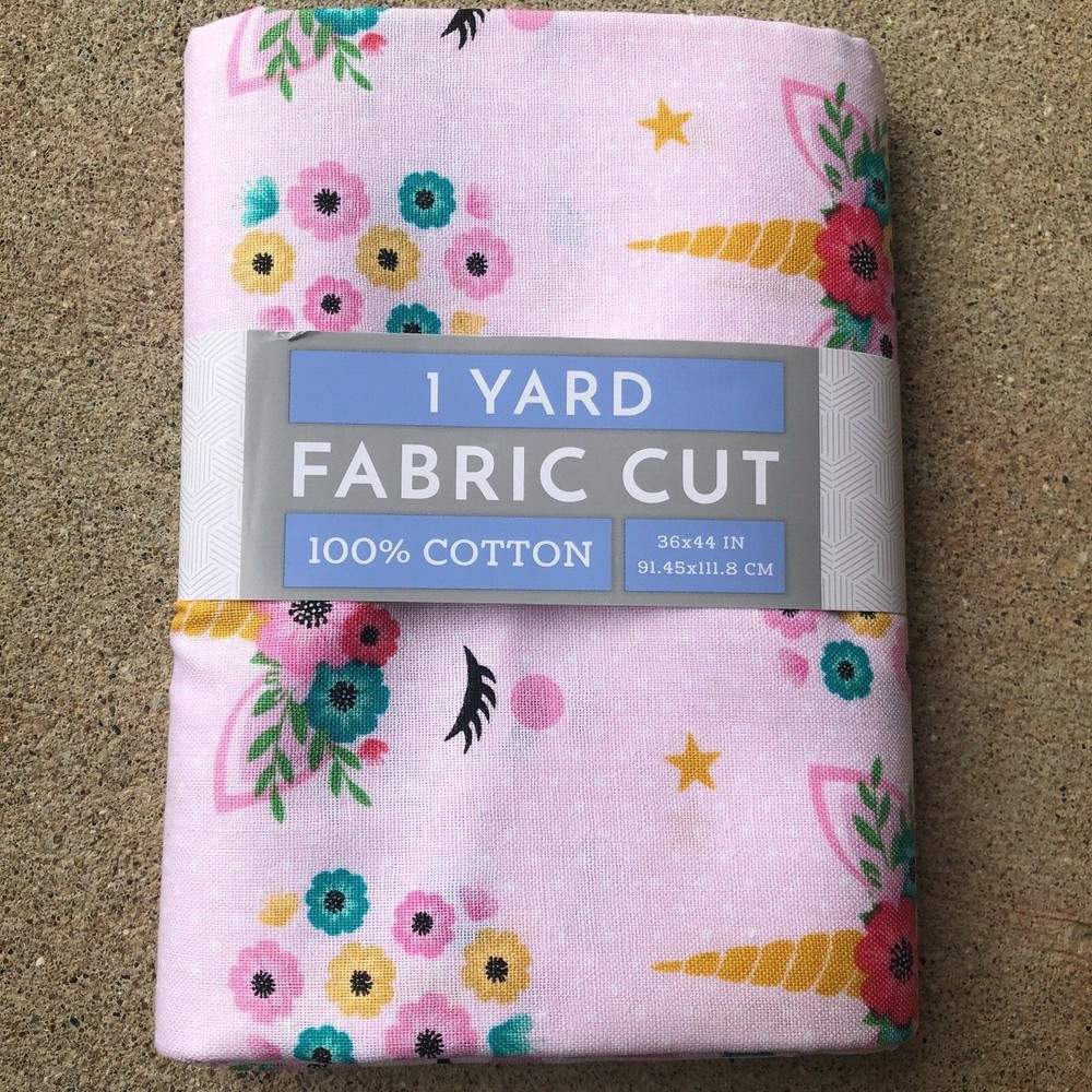 1 Yard Pre-Cut Unicorns Floral Crowns on Pink Quilting Cotton Fabric