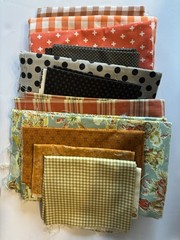 Fabric Scrap Assortment Plaids, Checks, Boyish, Cowboy, Dots, Orange Black Blue