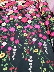 Multicolor 3d Lace Fabric by the Yard Fuchsia Embroidered 3d Floral Black Mesh